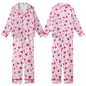 Whimsical Dreamer's Fuchsia Bubblegum Pink Hearts & Stars Floating Pattern Kid Satin Pajamas Set