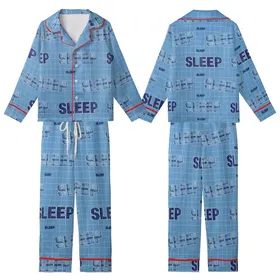 Dreamer's Relaxing Plaid 'SLEEP' Word Pattern: Navy, Cerulean & Sky Blue Grid Style Kid Satin Pajamas Set