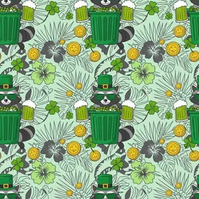 St. Patrick's Raccoon Design: Leprechaun Raccoons, Green Beer, Shamrocks & Gold Coins Hawaiian Shorts