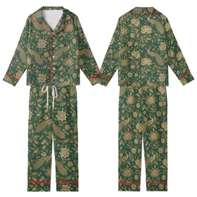 Emerald Green Peacock Design: Gold Floral Clusters & Ivory Leaf Motifs – Classic Aesthetic Kid Satin Pajamas Set