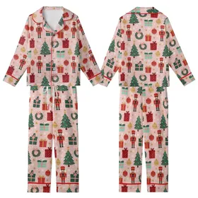 Whimsical Blush Pink Christmas: Nutcracker Tree Wreath Gift Red Gold Festive Pattern Kid Satin Pajamas Set