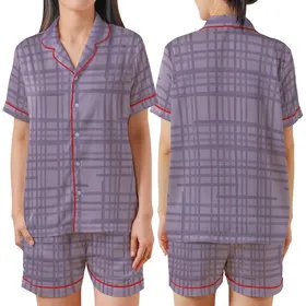 Modern Style: Muted Lavender Geometric Stripes - Abstract Textured Motif Satin Short-Sleeve Pajamas Set