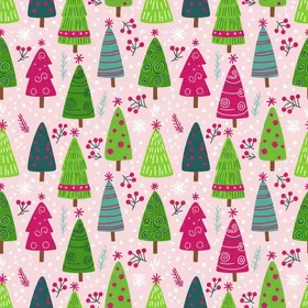 Whimsical Christmas Trees: Folk Art Polka Dot & Striped, Evergreen Sprigs, Pastel Pink Pattern Satin Pajamas Set