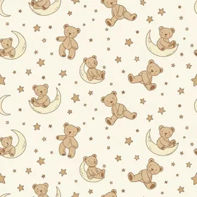 Whimsical Dreamer Cozy Sleep Set: Sleepy Teddy Bear & Celestial Moons Stars Pattern Satin Pajamas Set