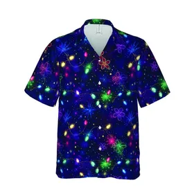 Holiday Multi-Color Christmas Lights Tropical Pattern with Cosmic Starbursts & Micro-Lights Short-sleeve Hawaiian Shirt