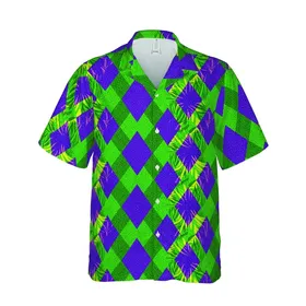 High Contrast Tropical Harlequin: Green Purple Yellow Botanical Glitter Pattern Short-sleeve Hawaiian Shirt