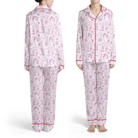 Hot Pink Western Floral Cowboy Boots Horses Saguaro Stars Yee Haw Motifs Satin Pajamas Set