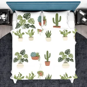 Plant Lover Botanical Potted Succulent Cactus Greenery Full Coverage Design Bedding Set