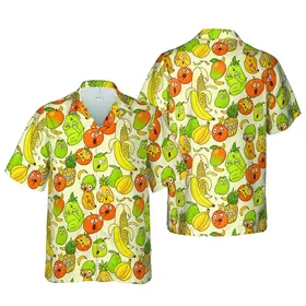 Hawaiian Pattern: Banana Peel Corn Cob Reveal, Anthropomorphic Fruit Expressions Short-sleeve Hawaiian Shirt