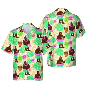 Bigfoot Hula Ukulele Flamingo Conga Monstera Hibiscus Cat Silhouette Mosaic Tile Short-sleeve Hawaiian Shirt
