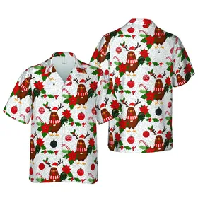Christmas Chickens Roosters Santa Hat Scarf Antler Poinsettia Hawaiian Fabric Art Short-sleeve Hawaiian Shirt