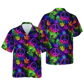 Glow Peace Alien Mosaic: Neon Gradient Symbol, Star Pattern, Abstract Geometric Trails Short-sleeve Hawaiian Shirt