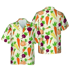 Carrot Radish Beet Parsnip Tropical Design Fleshy Curves Parchment Texture Short-sleeve Hawaiian Shirt