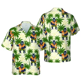 Hawaiian Gorilla Tropical Pattern: Anthropomorphic Gorillas, Palm, Hibiscus Tile Short-sleeve Hawaiian Shirt