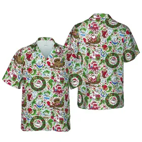 Santa Ocean Christmas: Dolphins Sea Turtles Snowmen Anchors Wreaths Gift Boxes Holly Berries Short-sleeve Hawaiian Shirt