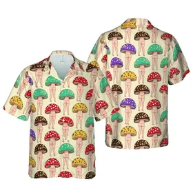 Anthropomorphic Mushroom Ladies Dynamic Legs Seamless Tropical Hawaiian Pattern Short-sleeve Hawaiian Shirt