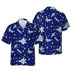 F-22 Raptor F-35 Lightning Jet Hawaiian Pattern: Dynamic Flight Intricate Starry Night Short-sleeve Hawaiian Shirt