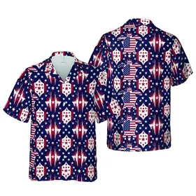 American Flag Sea Turtle Hawaiian Design with Tropical Palm Frond Fabric Sublimation Short-sleeve Hawaiian Shirt