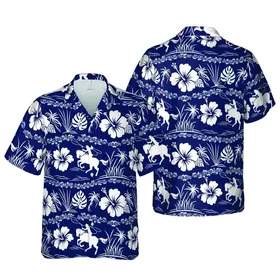 Paniolo Cowboy Hawaiian Rider Seamless Bucking Horse Roping Navy White Sublimation Short-sleeve Hawaiian Shirt