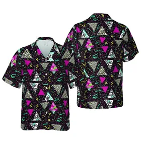 Hawaiian Geometric Triangles Animal Print 'G' Symbols Zig Zag Pink Teal Yellow Black White Art Short-sleeve Hawaiian Shirt