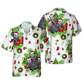 Hawaiian Opossum Christmas Arrangement: Santa Hat, String Light, Candy Cane Festive Display Short-sleeve Hawaiian Shirt