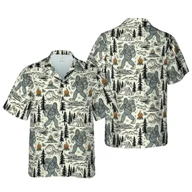Bigfoot Explorer Camping Backpack Tent Mountain Hawaiian Off-white Black Dark Grey Short-sleeve Hawaiian Shirt