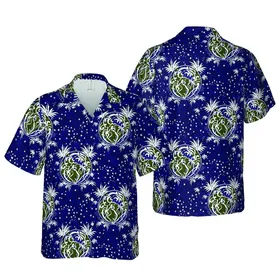 Hawaiian Botanical Globe Palm Leaf Celestial Star Ocean Fabric Pattern Short-sleeve Hawaiian Shirt