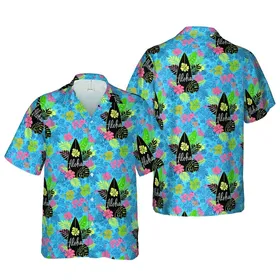 Seamless Edge-to-Edge Hawaiian Surfboard Aloha Monstera Fern Palm Leaf Hibiscus Ocean Wave Mosaic Design Short-sleeve Hawaiian Shirt
