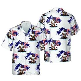 Bigfoot Guitarist Electric Guitar American Flag Navy Palm Tropical Pattern Short-sleeve Hawaiian Shirt