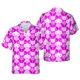 Women's Seamless Pink Ribbon Hawaiian Breast Shapes Mosaic & Polka Dot Pattern Short-sleeve Hawaiian Shirt