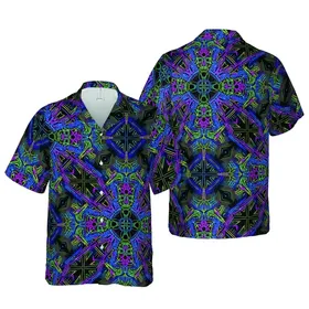 Tropical Neon Skull Pattern: Luminous Botanical Armament Grid, High Contrast Short-sleeve Hawaiian Shirt
