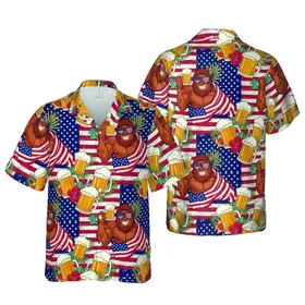 Bigfoot Beer American Flag Red Blue White Hawaiian Golden Pilsner Steins Textile Short-sleeve Hawaiian Shirt