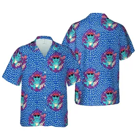 Cartoon Blue Dinosaurs Hawaiian Pattern: Bandanas, Flags, Popsicles, Firework Stars Short-sleeve Hawaiian Shirt