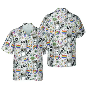 Pride Raccoon Hawaiian Tropical Pattern All-Seeing Eye Star Mosaic Love Hearts Short-sleeve Hawaiian Shirt