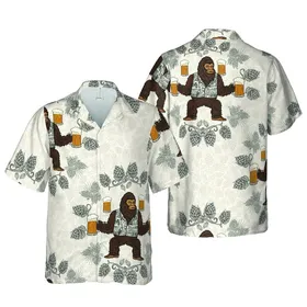 Bigfoot Beer Lover Hawaiian Sasquatch Frothy Mug Hop Wheat Brown Amber Cream Pattern Short-sleeve Hawaiian Shirt