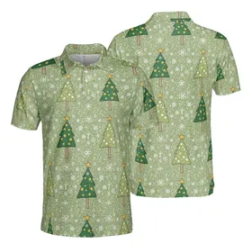 Olive Forest Green Repeating Christmas Tree Pattern - Snowflake Star Fir Tile Design Men's Polo Shirt (Lightweight)