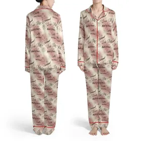 Bridesmaid & Bride Satin Sleep Set: Script Pattern, Rose Gold & Pink - Camisole Loungewear Satin Pajamas Set
