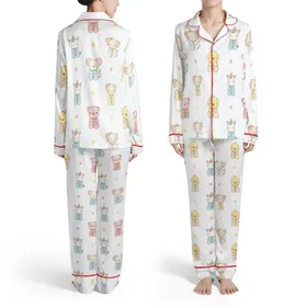 Children's Room Decor: Praying Baby Animals in Pastel Pajamas Seamless Pattern Satin Pajamas Set
