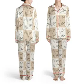 Bridesmaid Satin Pajamas: Champagne Flute & Rose Pattern – Bridal Sleep Set Satin Pajamas Set