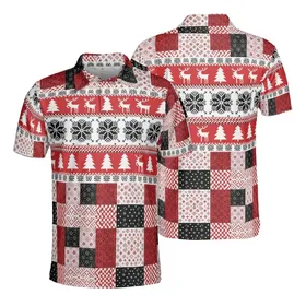 Red White Black Reindeer Starburst Snowflakes Sporty Geometric Mosaic Tile Design Men's Polo Shirt (Lightweight)