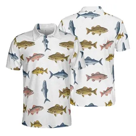 Angler's Game Fish Polo: Bass Perch Mackerel Trout White Water Currents Men's Polo Shirt (Lightweight)