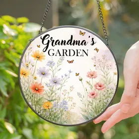 Personalized Grandma's Garden Stained Glass Suncatcher Mother's Day Gift