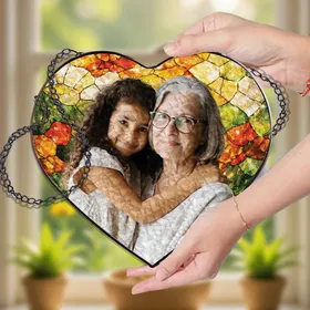 Personalized Grandma Grandpa Photo Stained Glass Suncatcher Mother's Day Gift