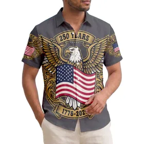 America 250th Birthday Eagle Flag: 1776-2026 Semiquincentennial Gold Scroll Banners Short-sleeve Hawaiian Shirt
