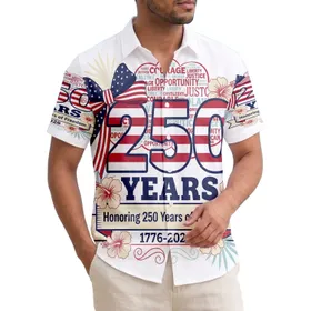 America 250th Anniversary Patriotic Hawaiian Flag Bow '250 Years' 1776-2026 Short-sleeve Hawaiian Shirt
