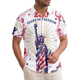America 250th Freedom: Tropical Liberty Icon, Patriotic Stripes, Golden Torch Design Short-sleeve Hawaiian Shirt