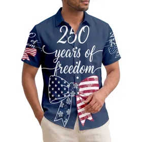 America 250th Patriotic Hawaiian Bow - Stars Stripes Floral '250 years of freedom' Short-sleeve Hawaiian Shirt