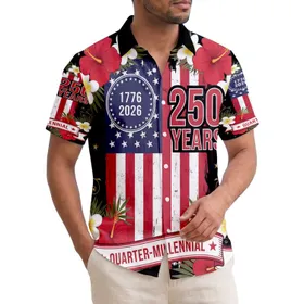 America 250th Anniversary Flag 1776-2026 Quarter-Millennial Patriotic Hibiscus Design Short-sleeve Hawaiian Shirt