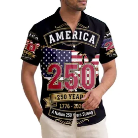 America 250th Anniversary United States Flag Map 1776-2026 Gold Scrollwork Short-sleeve Hawaiian Shirt