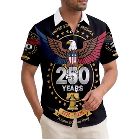 USA 250th Birthday Eagle Shield Liberty Bell 1776-2026 Patriotic Americana Graphic Short-sleeve Hawaiian Shirt